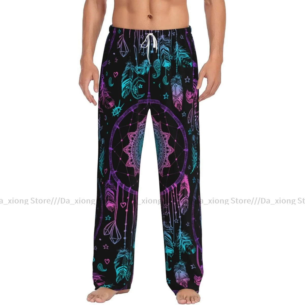 Mens Casual Pajama Long Pant Loose Elastic Waistband Ethnic Boho Dreamcatcher Cozy Sleepwear Home Lounge Pants