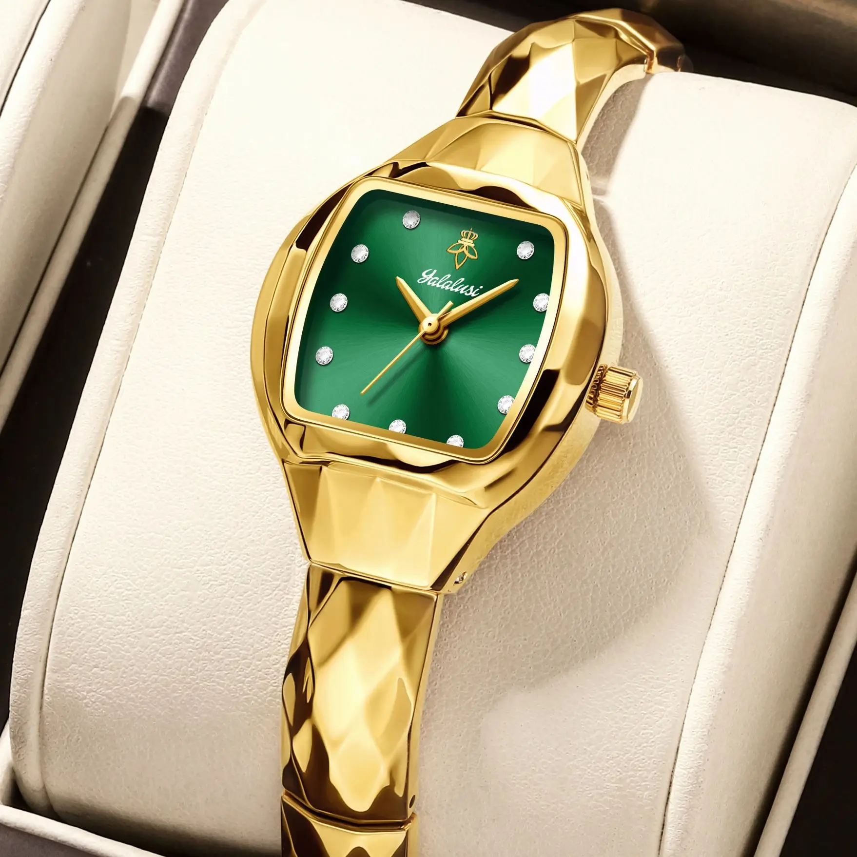 

Бренд YaLaLuSi, цельные женские кварцевые наручные часы с ромбовидным дизайном, новые модные золотые часы, подарочная коробка, подарки г-жа темперамента