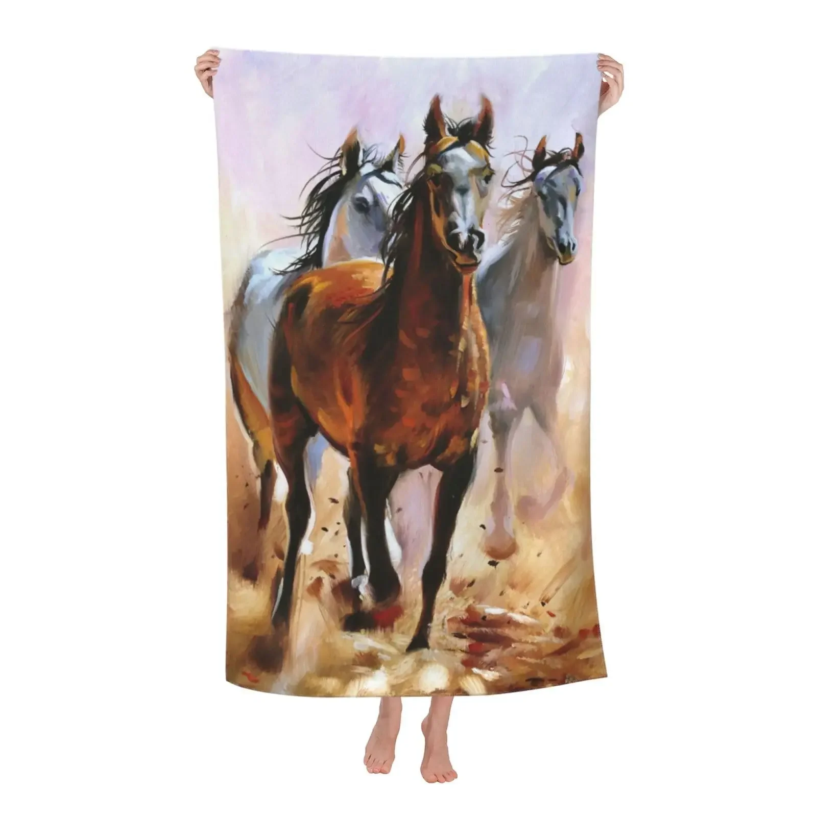 

Horse Beach Towels Microfiber Oversized Soft Horse Beach Absorbent Quick Dry Bath Towels Sand Free Yoga Swim Pool Towel