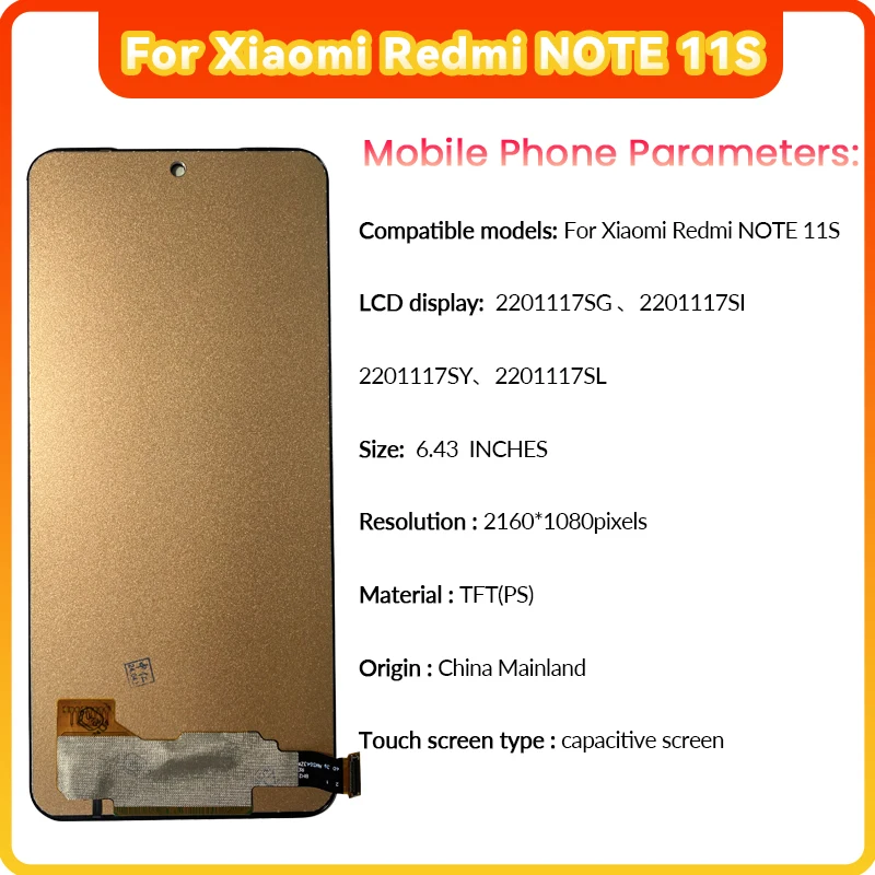 6.43 inch for LCD Xiaomi Redmi NOTE 11S  2201117SG  2201117SI  For Touch Screen Digitizer 2201117SY 2201117SL LCD with frame