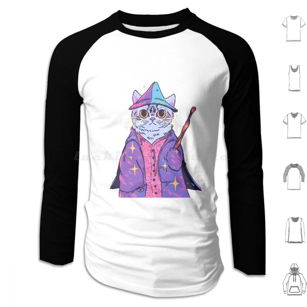 Wizard Cat Hoodie Cotton Long Sleeve Cat Wizard Purple Animal Kids Cute Magic Girl Boy Anime Kawaii