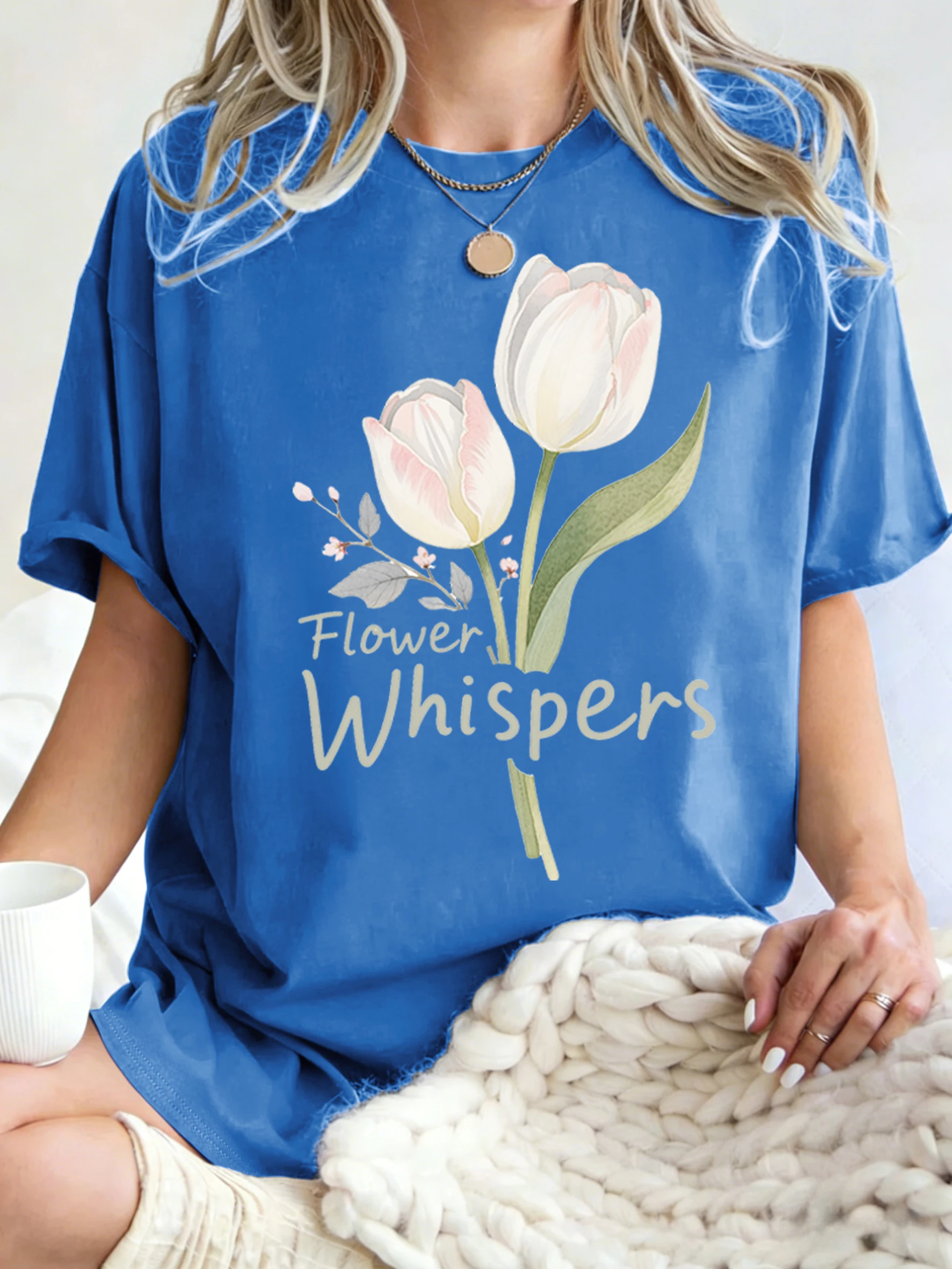 Creative Flower Whispers Print Woman T Shirt Jogging Casual T-Shirts Cotton Summer Clothes Oversized Crewneck Short Sleeve