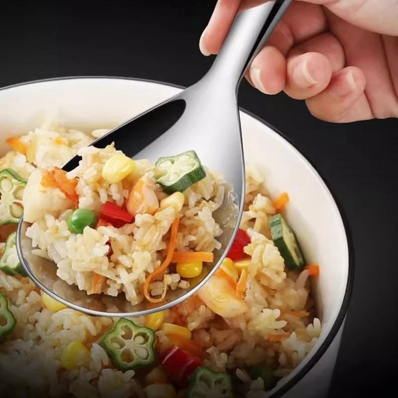 10pcs Stainless Steel Spoon of Household Electric Cooker Thickened Cafeteria Buffet Spoon-primary Color Long Handle Large