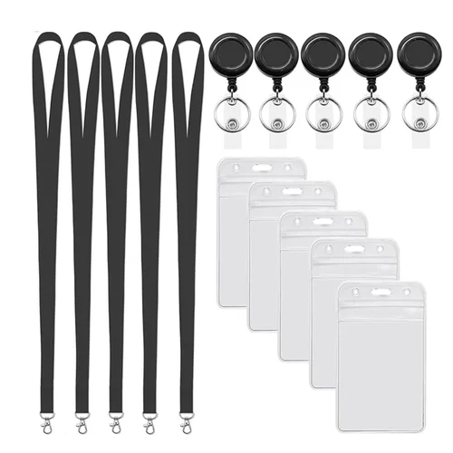 Funda transparente para tarjeta de trabajo de identificación de personal, con cordón, soporte para tarjeta de nombre de exposición, correa para el cuello, funda para tarjeta de autobús de acceso, 1 ud.