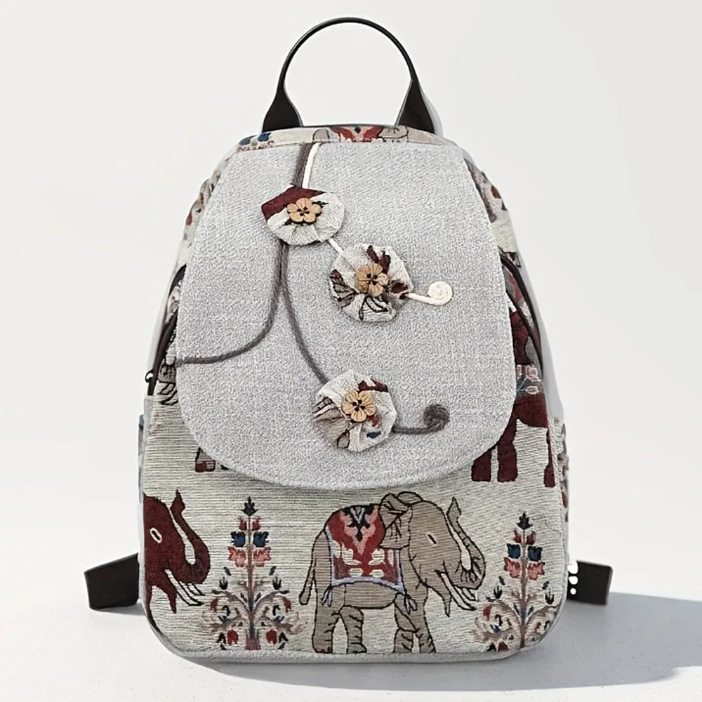 

Ethnic Style Backpack Hand Woven Double Shoulder Multi Compartment Lightweight Canvas Commuting Multi-functional Chest Bag 2024