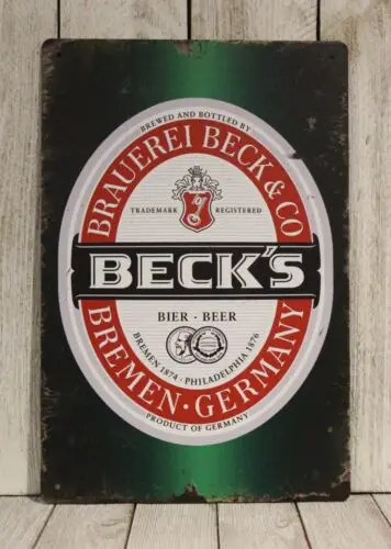 Becks Bier Blechschild Becks Metallposter Irish Bar Pub Vintage Rustikaler Look-Aluminium