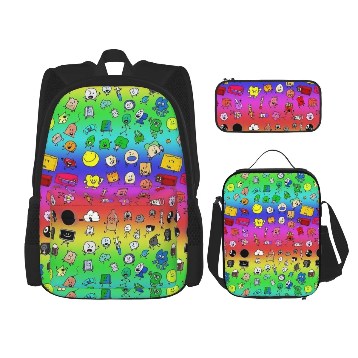 3pecs/set BFDI Inanimate Insanity Cartoon Backpack Battle for Dream Island High School Canvas Bags Lunch bag Pencil Case