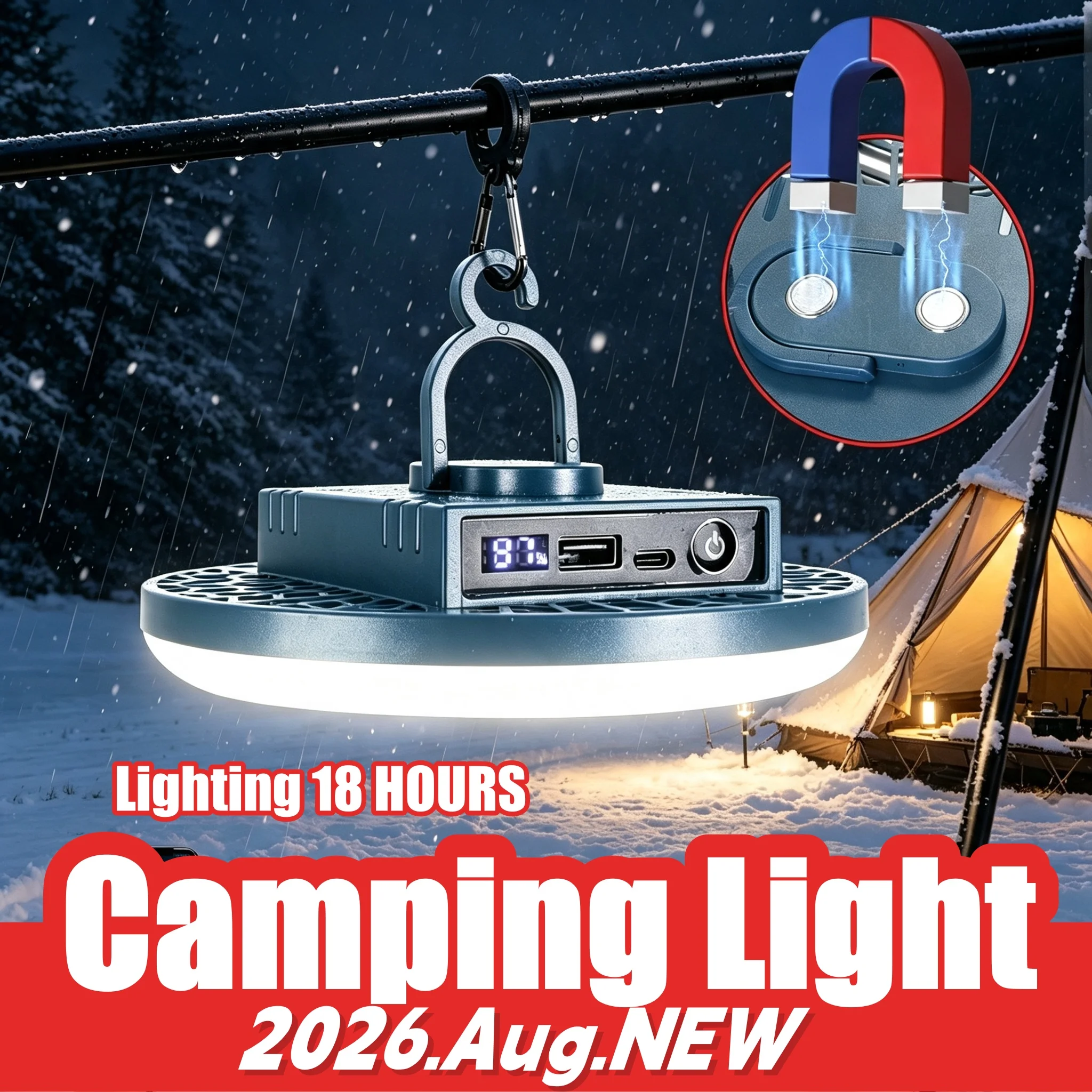 Magnetic Camping Light USB Rechargeable Tent Lamp With Hook Portable Waterproof Outdoor Hanging Lantern for Camping Night Market