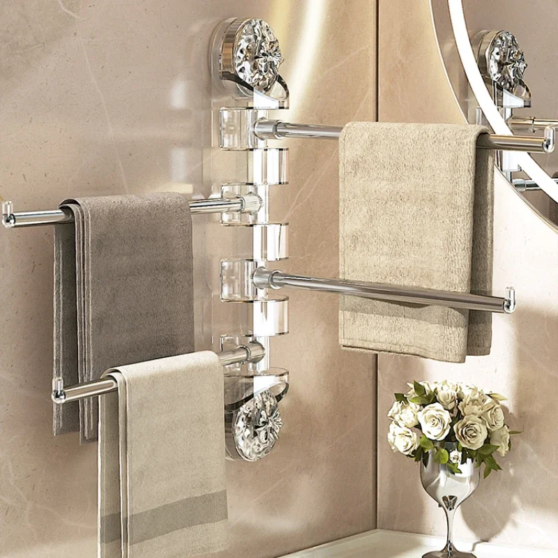 No Punching Towel Bar Suction Cup Rotation Storage Shelf Multi-rod Design Hanging Shelf Multiscenario Applies To Wall Shelf