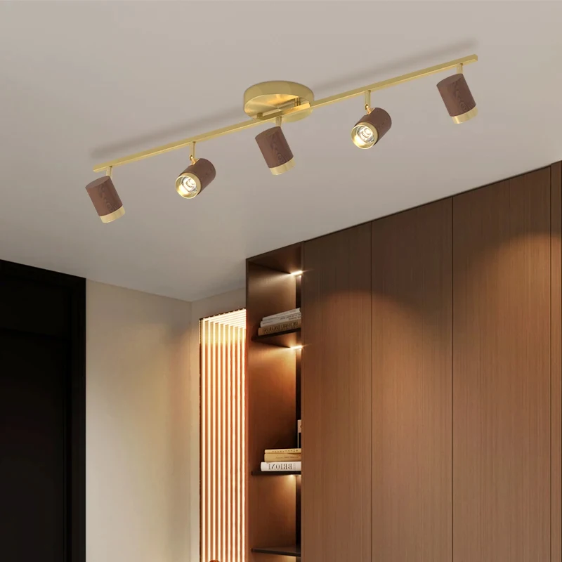 Modern 4-LED Ceiling Spotlight 80cm Gold Brown Rotatable Track Light Bedroom Hallway Kitchen Living Room Home Decor