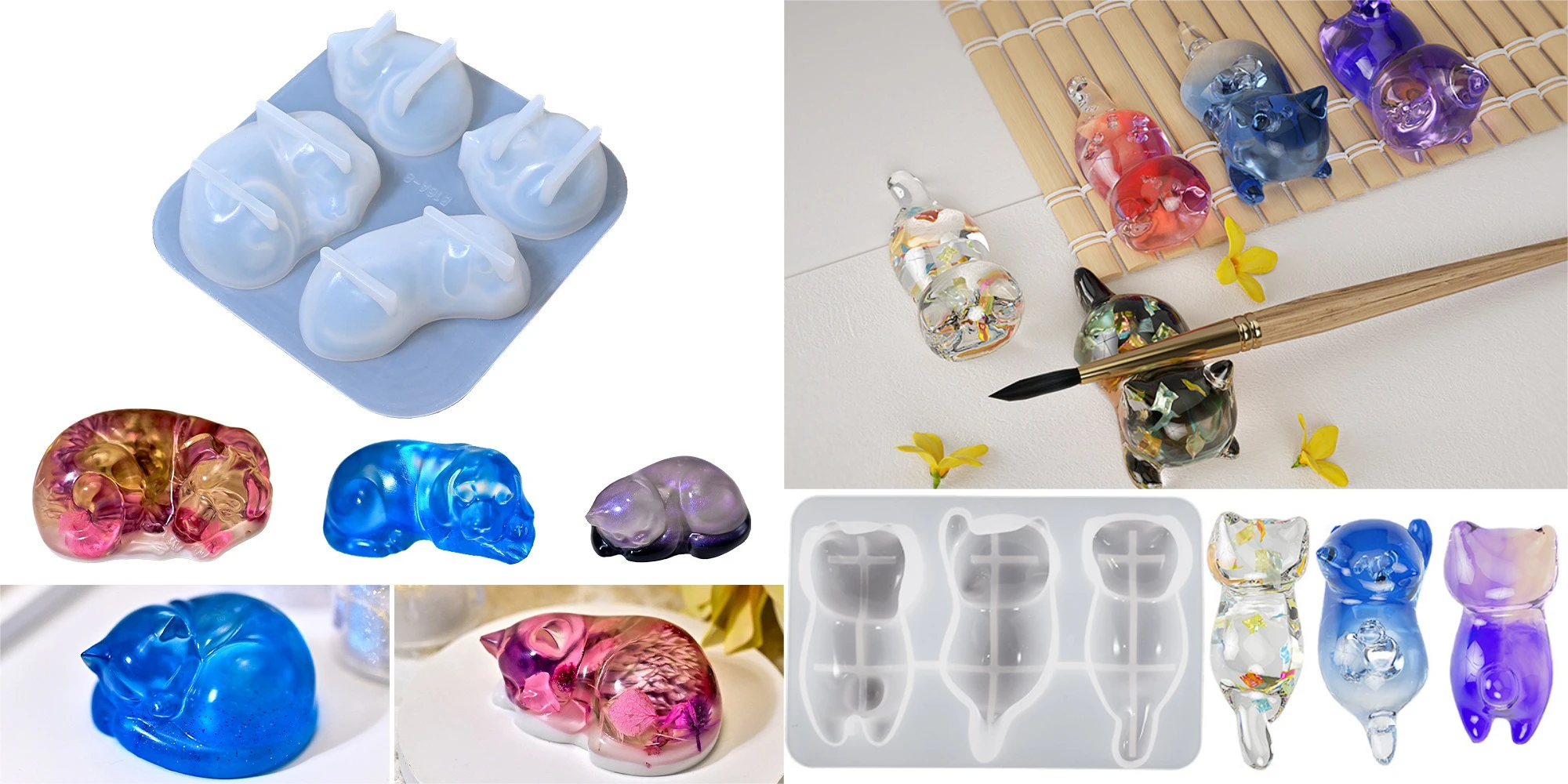 

3D Snooze Puppy,Cute Cat Crystal Epoxy Mold Diy Pet Series Keychain Pen Holder Car Decoration Plaster Silicone Mold Resin Mould