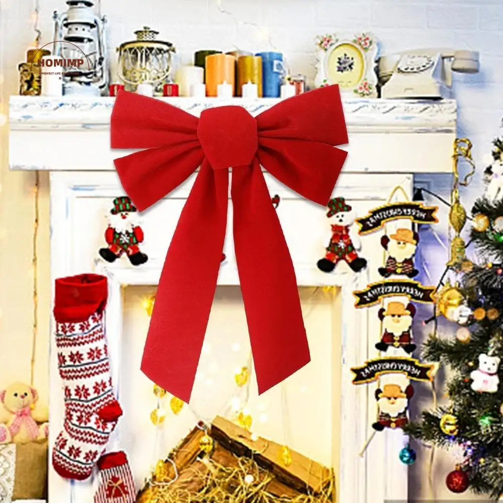 

Home Decoration Large Size Red Velvet Bow DIY with Tie Wreath Bow Reusable Christmas Tree Bow New Year