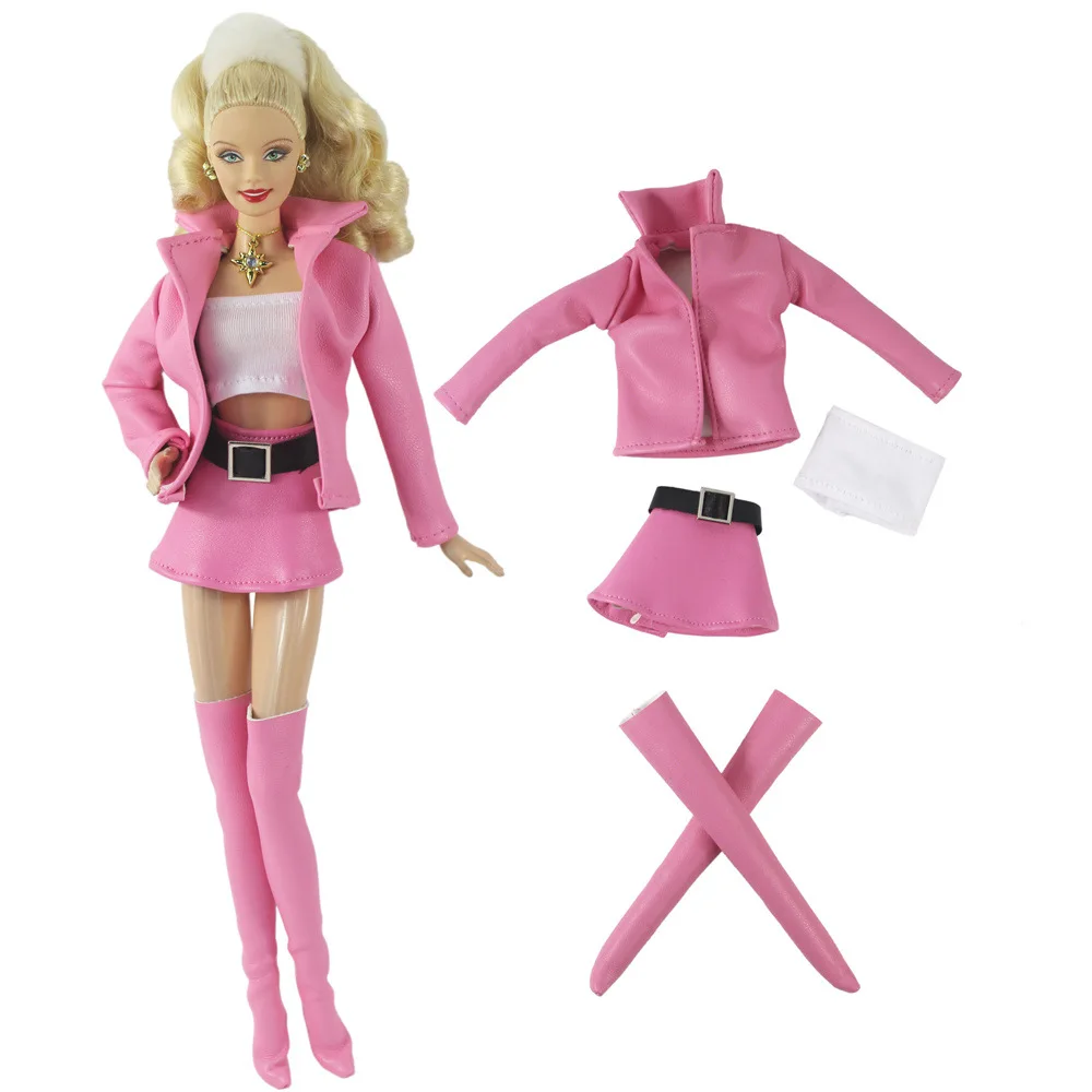 Pink Doll Clothes Leather Clothes Dress Casual Leather Coat Jacket Mini Skirt Doll Clothes for Barbies Clothes Dolls Accessories