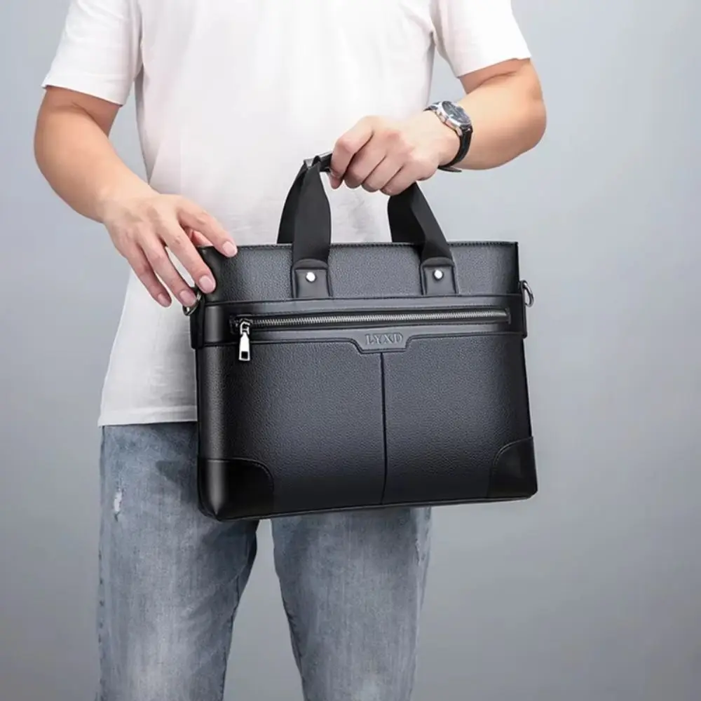 Large Capacity PU Leather Briefcase Oxford Cloth Paper Organizer Business Documents Bag Zipper Closure Multifunctional