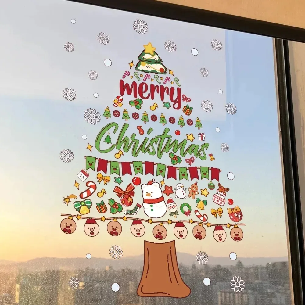 Christmas Static Window Stickers, Reusable Xmas Tree Window Clings, Holiday Glass Decals for Home Party Decorations
