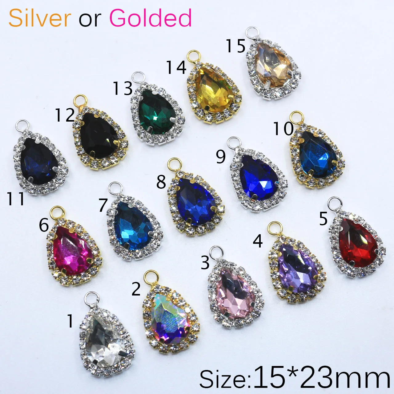 New 10Pcs 15*23mm Sewing Metal Diy Jewelry Accessories Water Droplets Diamond Embellishment Pendant Wedding Handwork Decoration