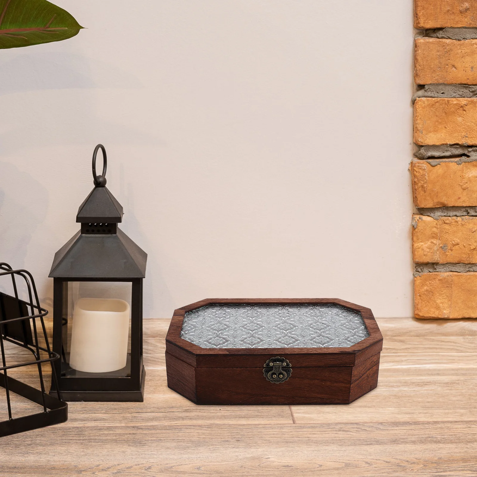 

Vintage Wooden Jewelry Box Hinged Lid Floral Design Small Makeup Organizer Vanity Decorative Storage Keepsake Box for Room