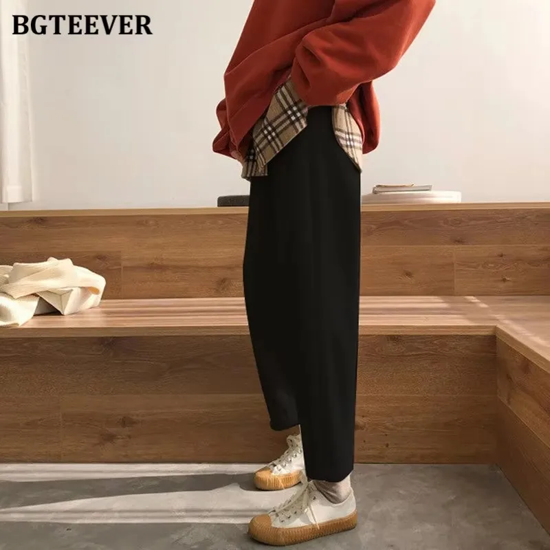 BGTEEVER Vintage Thick Loose Corduroy Pants for Women Autumn Winter Elastic High Waist Female Warm Harem Pants