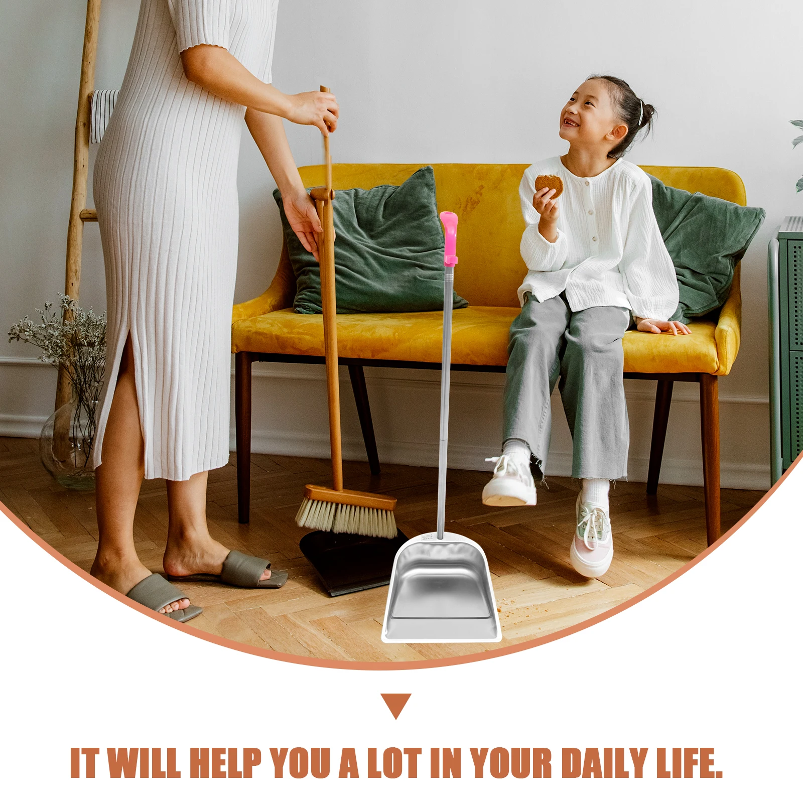 

Trash Shovel Dustpan Stainless Steel Long Handle Heavy Duty Large Capacity Square Shape Home Office Cleaning Supplies Random