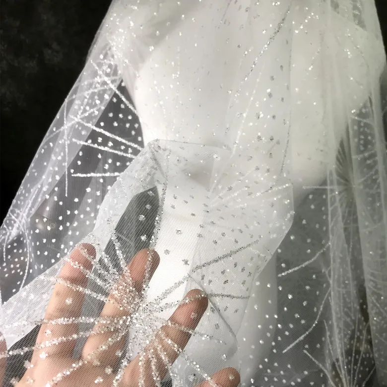 Foil Stamping golden sequin mesh fabric firework pattern sewing wedding dress and evening gown, stage performance fabric