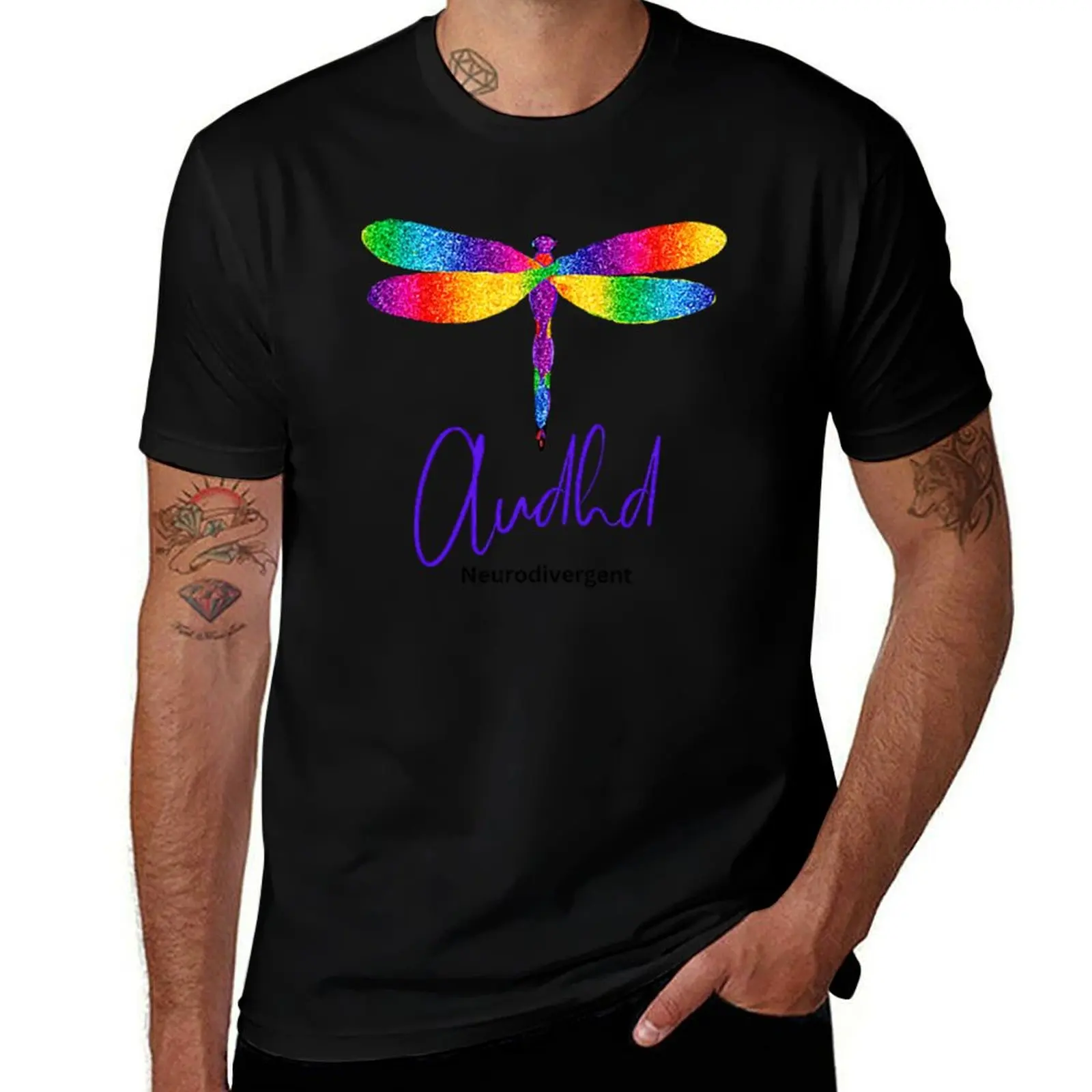 

Audhd rainbow dragonfly T-Shirt Large Size Loose Casual Tee