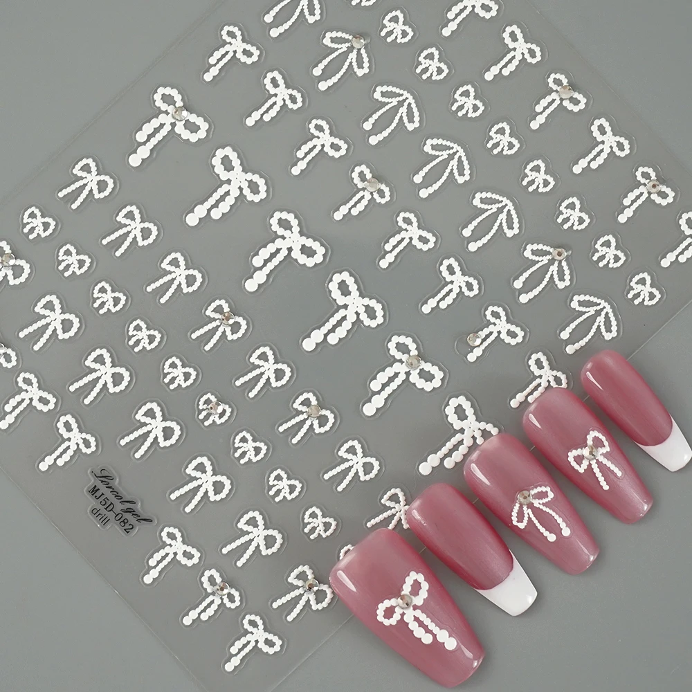 Japonais Kawaii coloré ligne blanche nœud papillon 5D auto-adhésif Nail Art décorations autocollants ruban mignon décalcomanies ongles autocollants