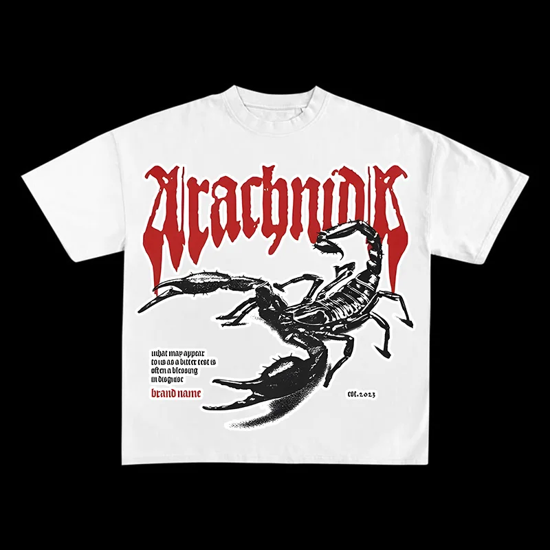 

American fashion brand cotton casual oversized street American retro scorpion short-sleeved T-shirt round half-sleeved T-shirt