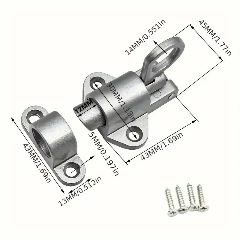 1Pc Spring Door Bolt Lock - Automatic & Self-closing Security - Durable Bounce Mechanism with Safety Pull Ring - Effortle