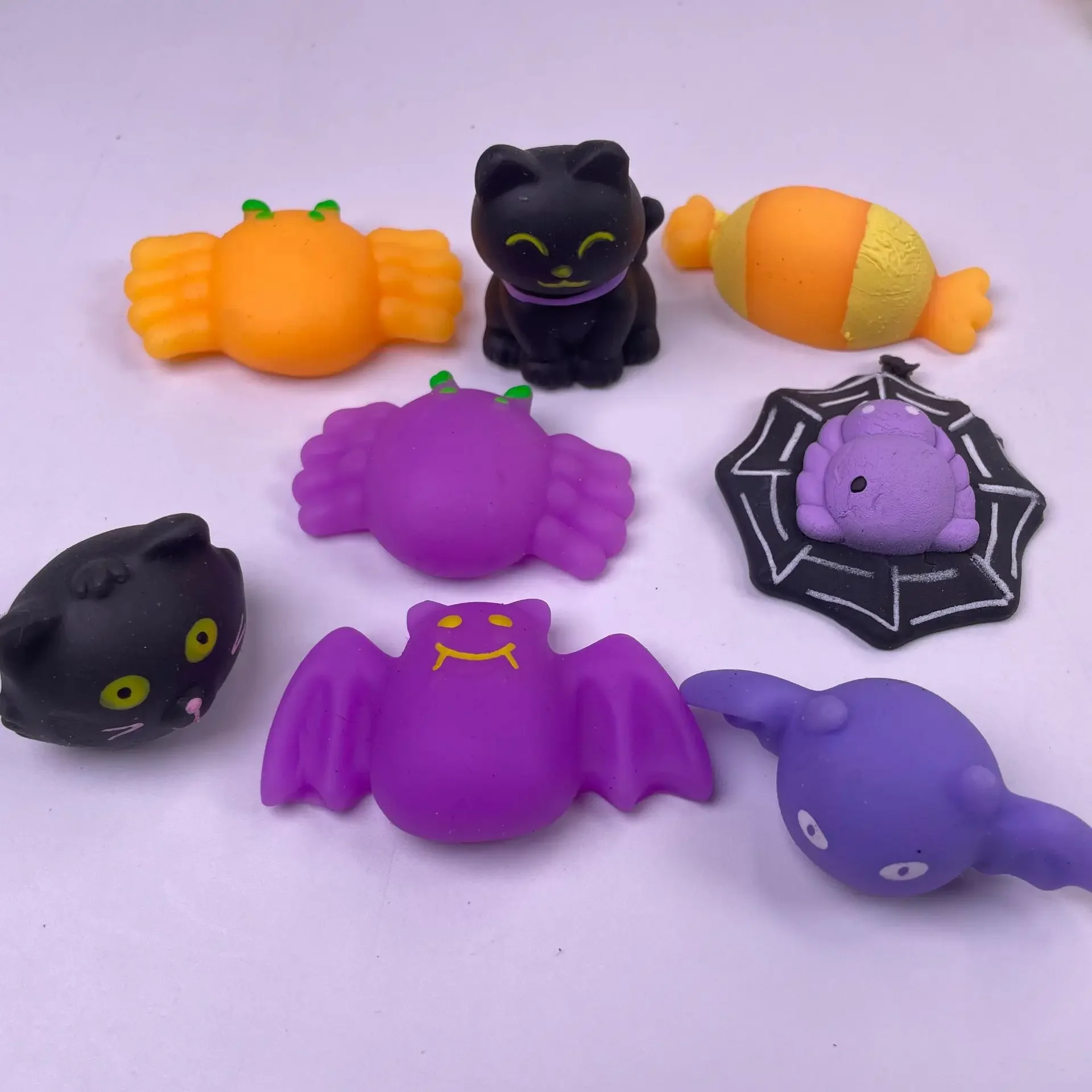 10-30Pcs Halloween Mochi Squishies Soft Toys Kawaii Pumpkin Bats Witch Ghost Skull Squeeze Stress Relief Kids Guest Party Gifts