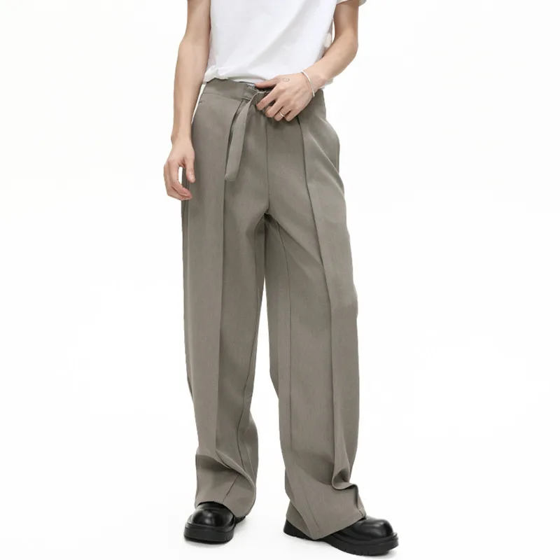 

SYUHGFA 2025, мужские костюмные брюки в корейском стиле, плиссированный дизайн, однотонные драпированные повседневные брюки, широкие свободные простые мужские брюки
