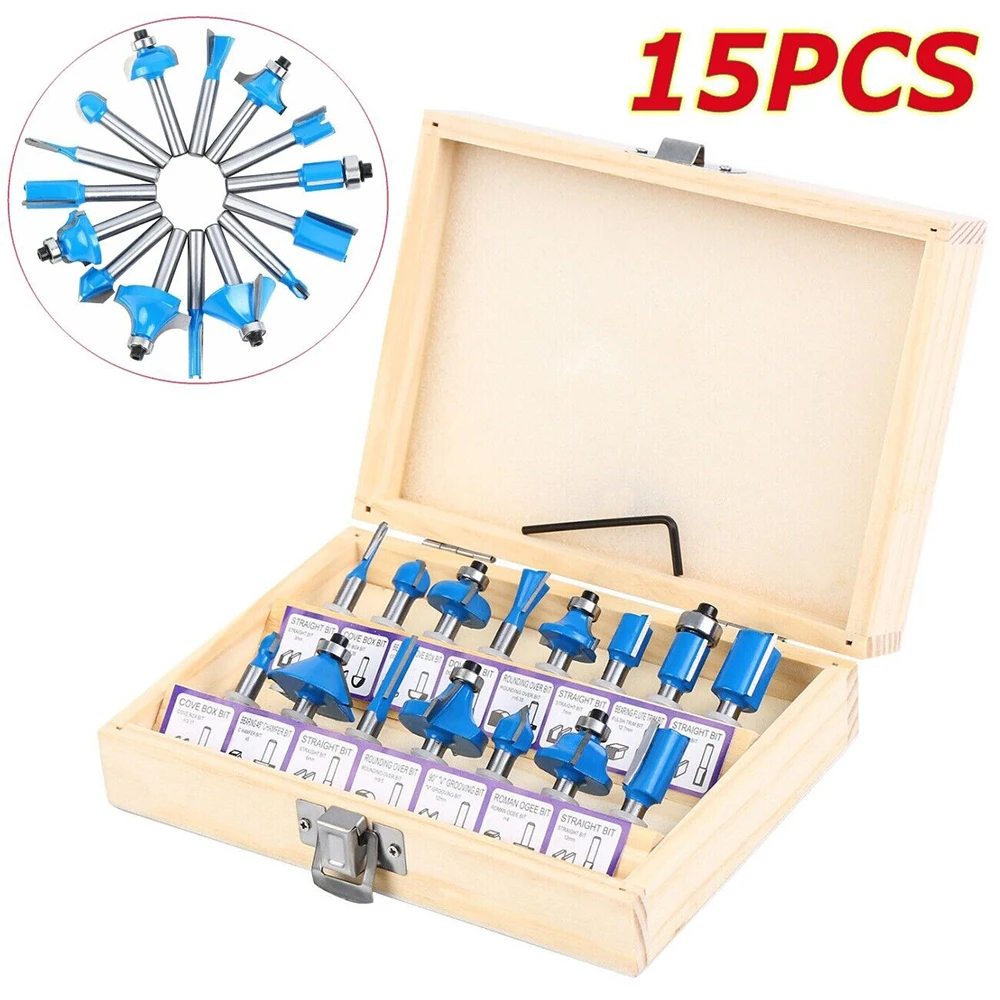 

15Pcs Carbon Milling Cutter Router Bit Set Tungsten Carbide Router 1/4" Shank Router Bits Set for DIY