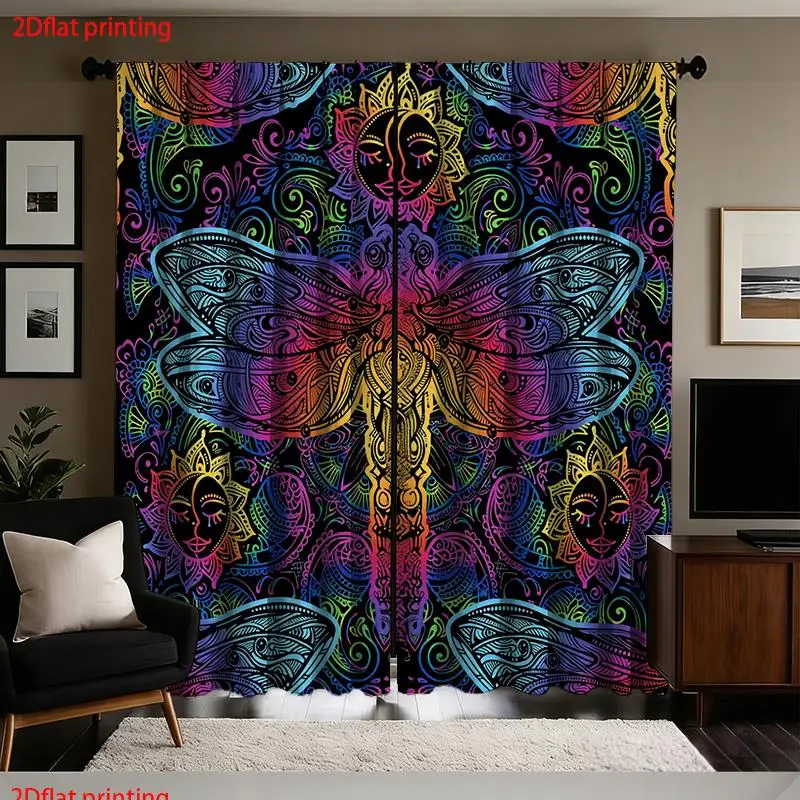 Boho Mandala Butterfly Curtains 2pcs Vibrant Psychedelic Tropical Pattern Window Drapes for Living Room Bedroom Home Decor