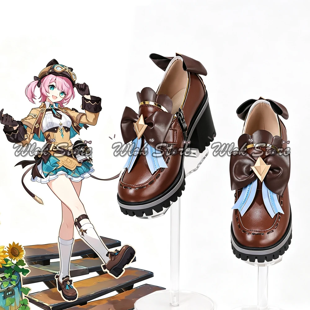 Genshin Impact Charlotte Cosplay Shoes Hurlock Variations Brown Loafers  Lolita Style Block Heel JK Shoes For Women Halloween