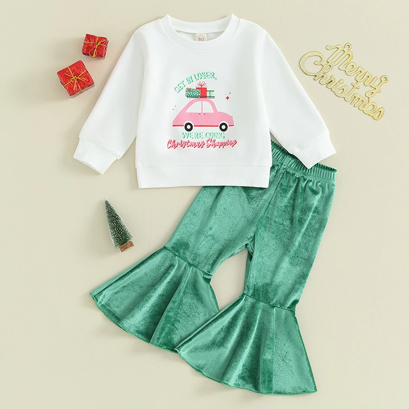 

2023-09-28 Lioraitiin От 6 месяцев до 4 лет детская Рождественская Одежда для девочек, топы с длинным рукавом, расклешенные брюки, Рождественский наряд