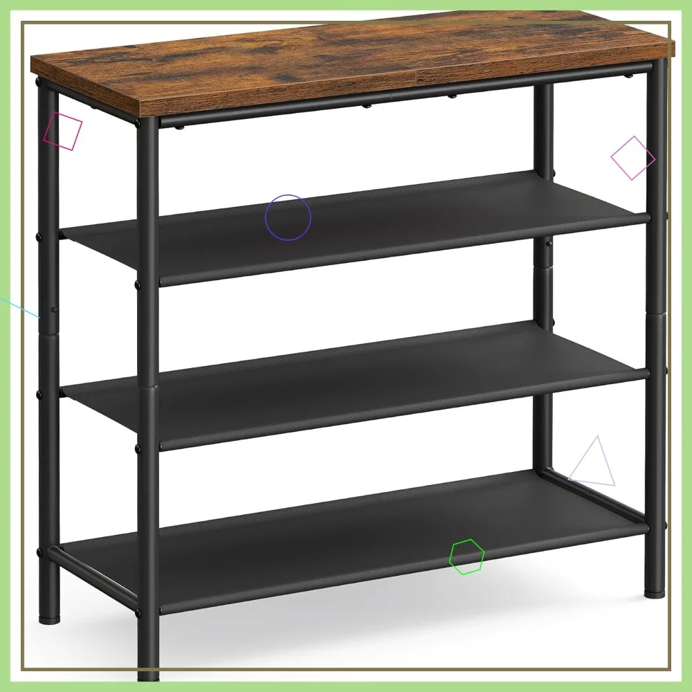 

4-уровневый органайзер для обуви для прихожей и шкафа, вмещает 9-12 пар обуви, промышленный деревенский коричневый и черный