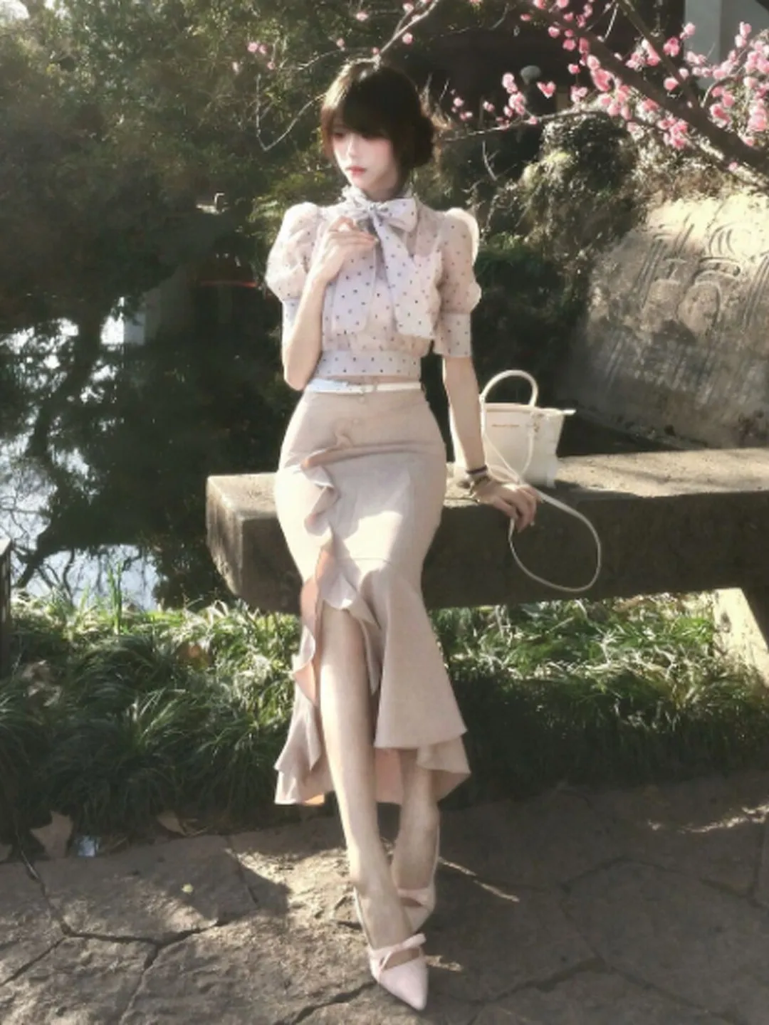 

Elegant High-Waisted Bodycon Skirt And Top Set Summer Fashion Casual Cotton Blend Warmth Medium Stretch round Neck T-Shirt