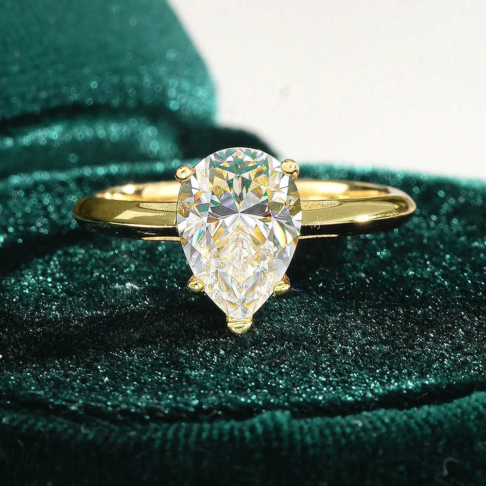 Water Droplet Surround Ring, Pear Shaped Moissanite 18K Gold Inlaid Ring, Fashionable Platinum PT950 Diamond Jewelry