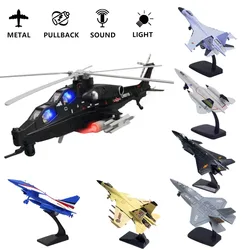 1:50 Fighter Aircraft Z10 F22 F35 B2 J10 Toy, Pullback & Go with Light Sound, Scale Diecast Jet Plane Model Kid Boy Baby Gift