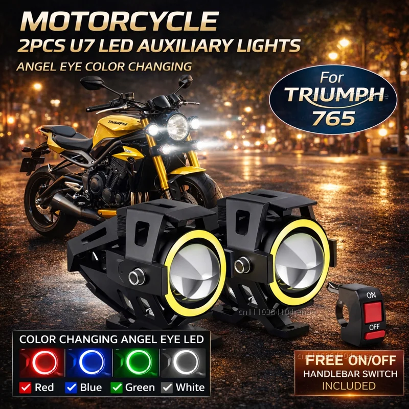 Waterproof Motorcycle LED Headlight 3000LMW U7 Motorbike LED Driving Fog Spot Light with Switch For Triumph Street Triple 765 RS