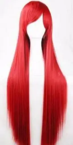 Peluca de pelo largo y liso para mujer, pelo rojo de 80cm, Cosplay de Anime para fiesta de disfraces