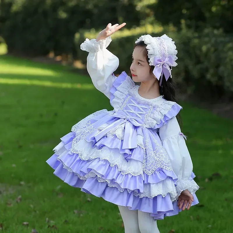 

2025 Princess Lolita Dress for Girls Birthday Party Purple Clothing Layered Ball Gown Headband Sets Kids Baby Costumes Clothes