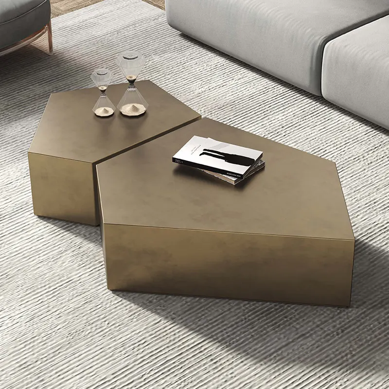 Modern simple and light luxury bronze brushed coffee table combination designer creative stainless steel living room special-sha