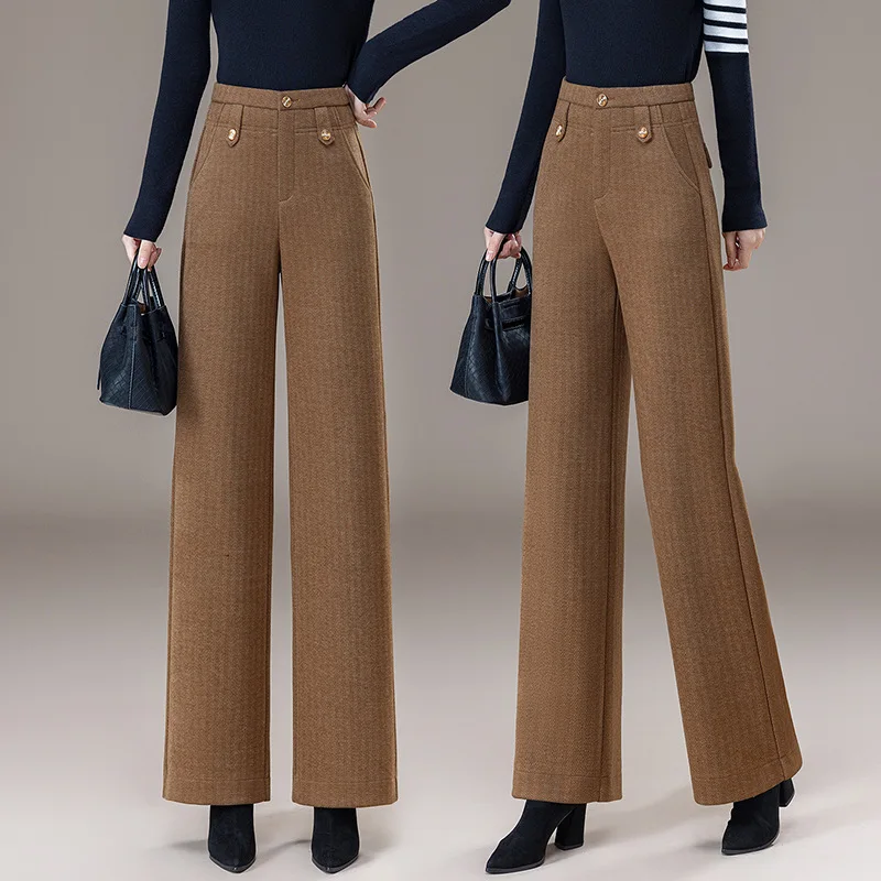 

Women's Woolen Pants Slimming Draped Straight Pants