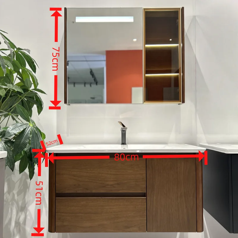 Yingjue Medieval Style Solid Wood Paint Bathroom Cabinet Hand Wash Face Basin Cabinet Walnut Smart Mirror Ceramic Integrated Bas