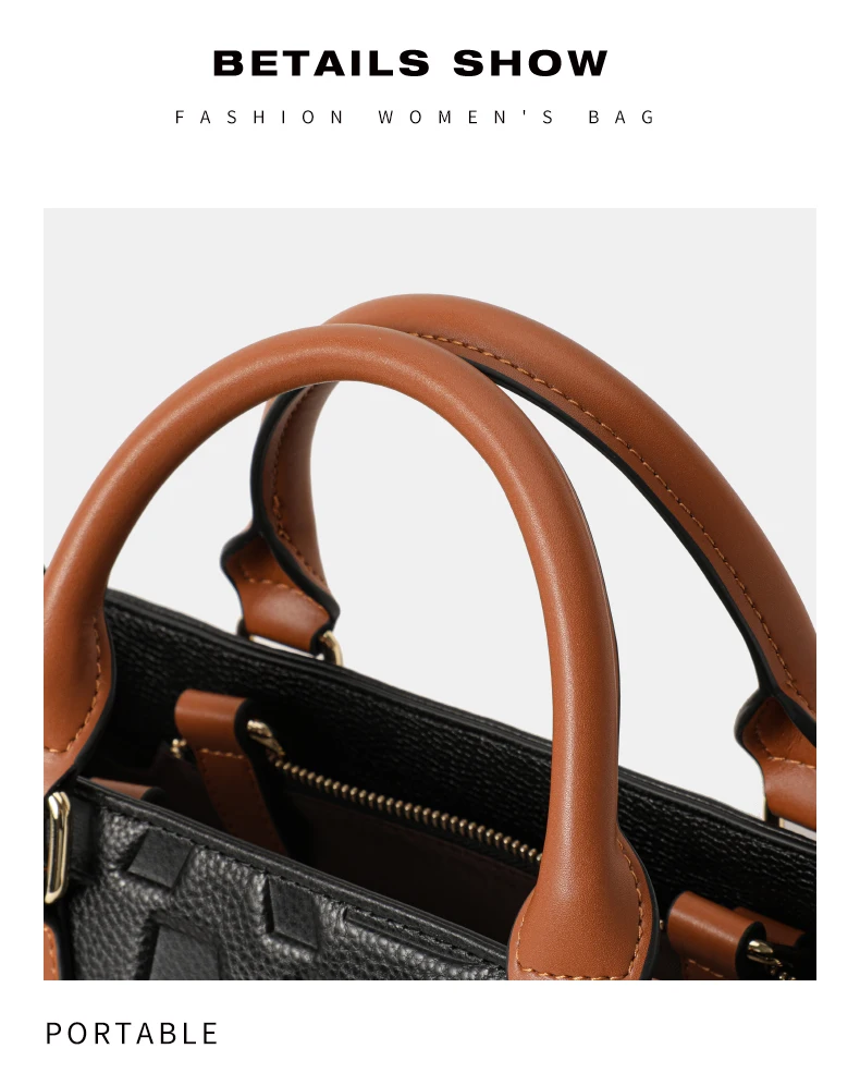 Große Kapazität Multi-Taschen Rindsleder Damen Tragetasche Buchstaben-Prägung Farbblock Handtasche Tragbare Schulter-Pendlertasche – Detail 12
