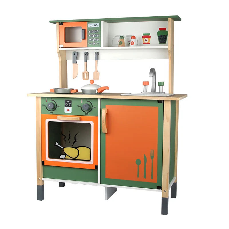 

Wooden simulation cooking kitchen gas stove set meal kitchen utensils