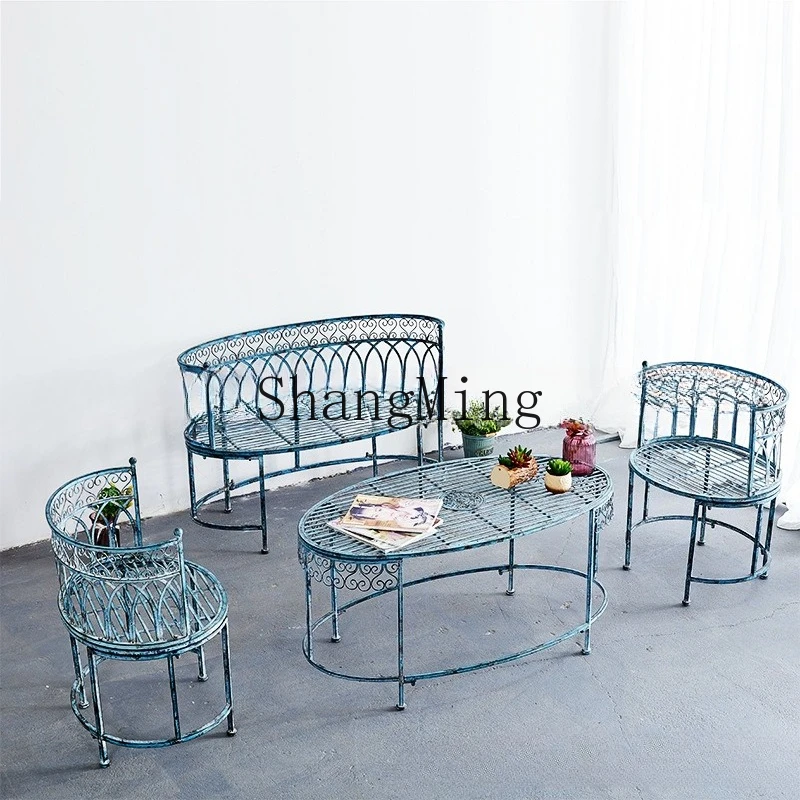 ZYY exquisite fashion good-looking retro and old, wrought iron garden villa casual table and chairs, courtyard double chair