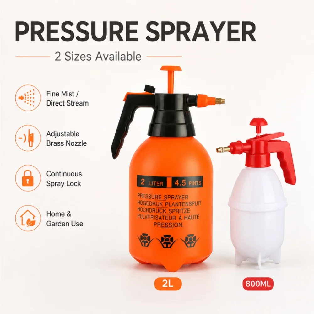 Garden Pressure Sprayer Pump Action Adjustable Brass Nozzle Plant Watering Can Continuous Spray Lock Bottles