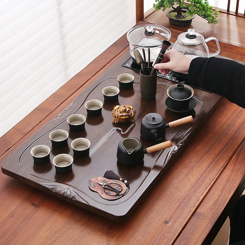 Rectangle Serving Tea Tray Wooden Decorative Accessories Pot Valet Tea Tray Drip Drainage Long Bandeja Madera Home Products
