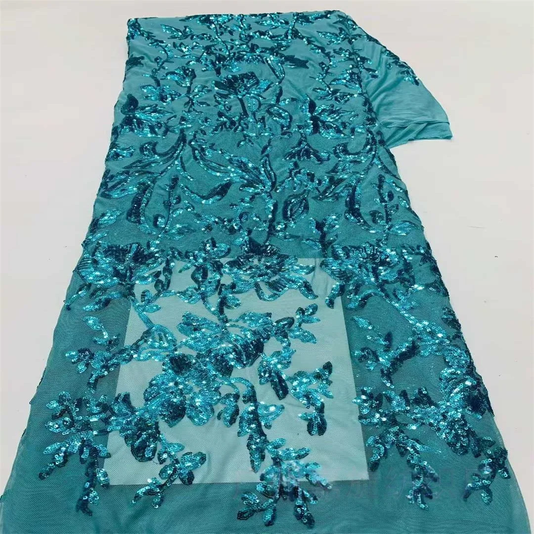 5 Colors Elastic Dress Sequined Applique Lace Fabric for Evening Gown Dance Costume Embroidered Stretch Material